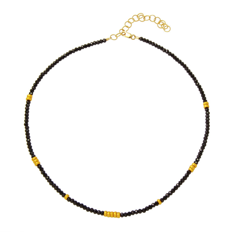 Black Spinel Choker with 18KY Gold Beads-Dana Lyn