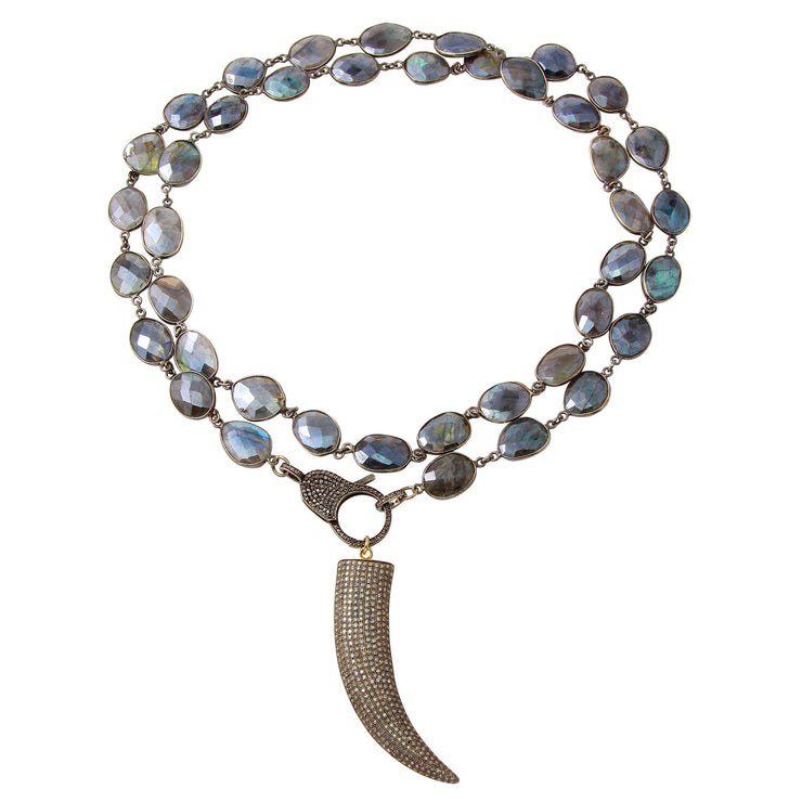 Labradorite and Pavé Diamond Horn Necklace-Dana Lyn